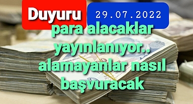 Para ödeme listesi yayınlandı...
