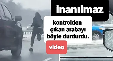 Kontrolden çıkan otomobili böyle durdurdu.. içinde sürücüsü de vardı..