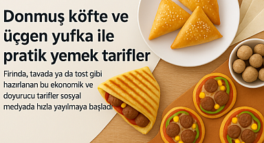 Bir kaç köfte ve üçgen yufkanız varsa işte size fırında harika öğrenci pizzası